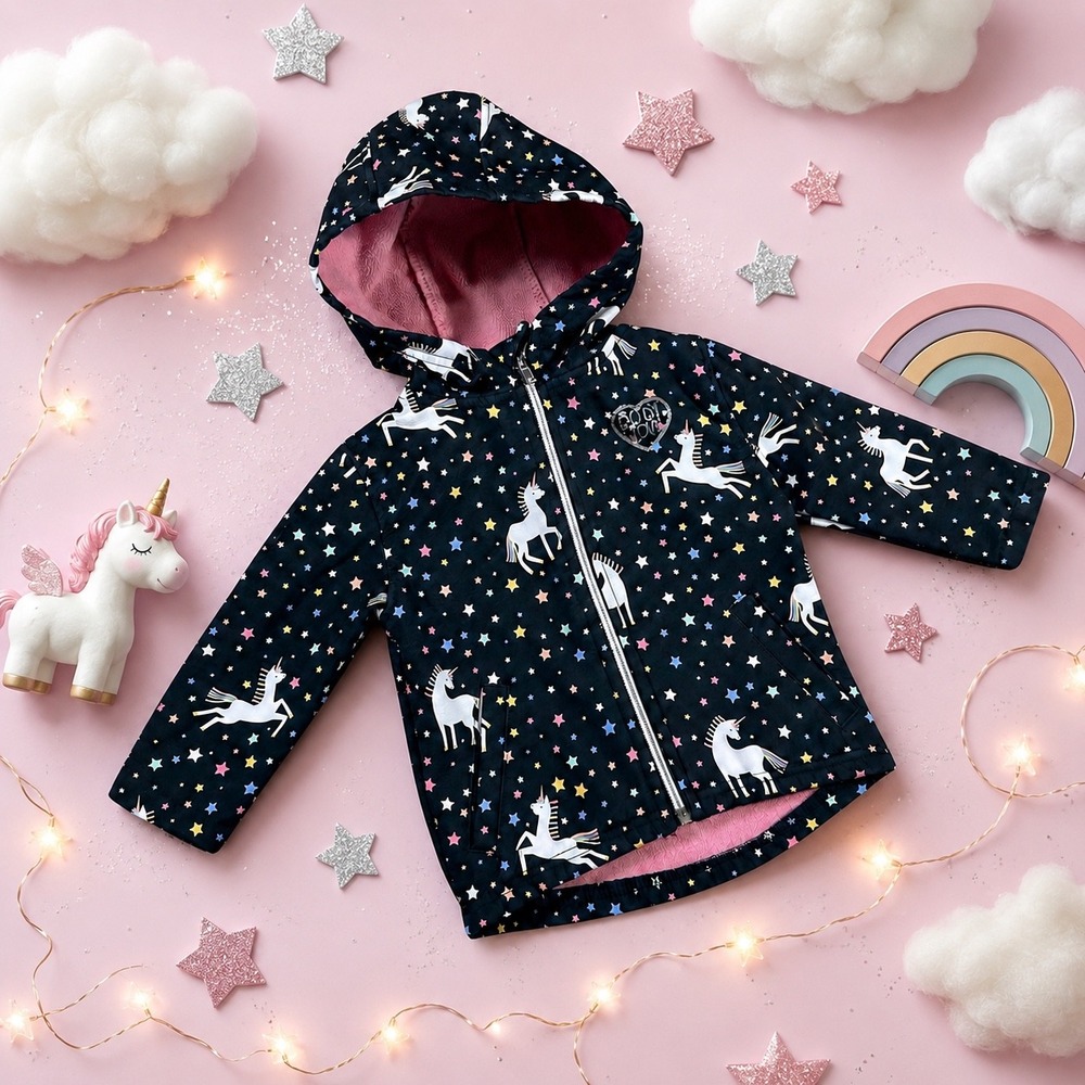 Body Glove 18M Black Unicorn Star Print Fleece Lined Hooded Softshell Jacket